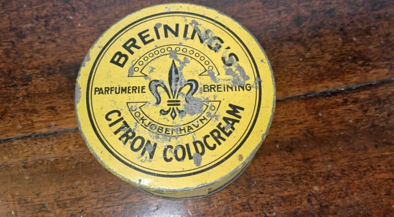 Breinings Citron Coldcream. Parfumerie Breining Kjøbenhavn. Blikdåse