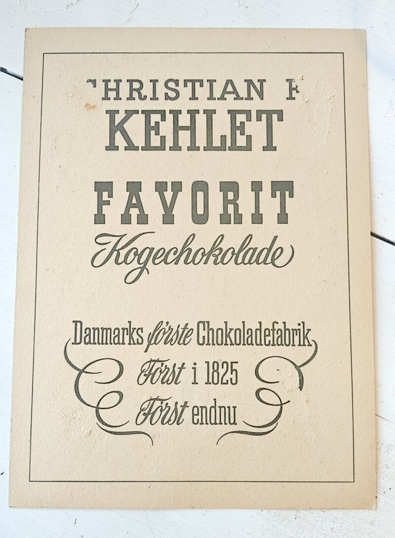 Christian Kehlet Favorit. Reklameskilt i pap